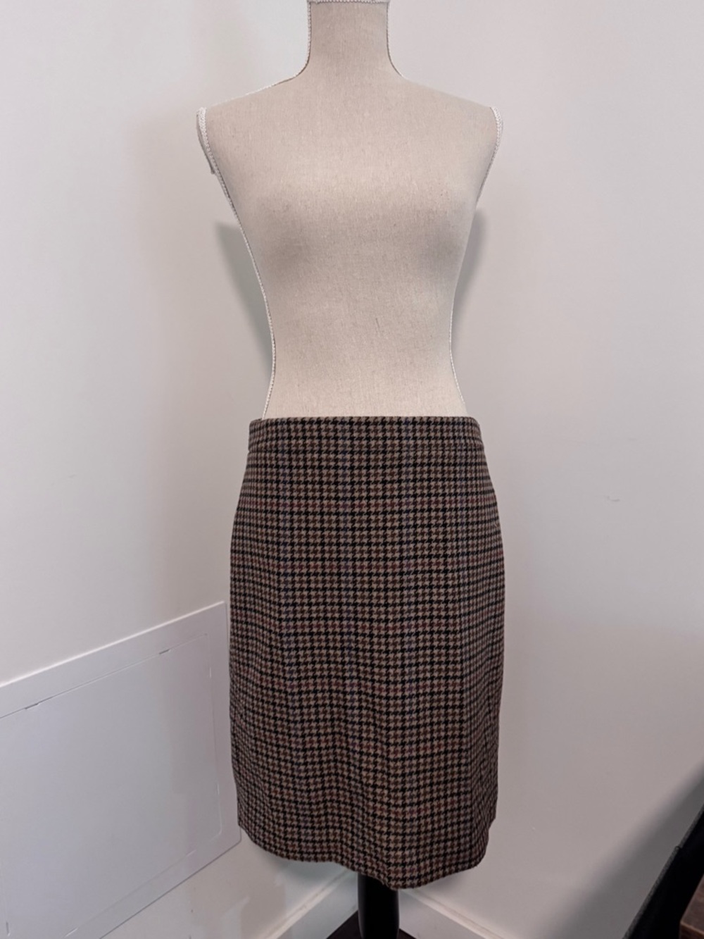 J. Crew “Mercantile” Brown Wool Blend Houndstooth Plaid Lined Pencil Skirt SZ 4 - Picture 3 of 12
